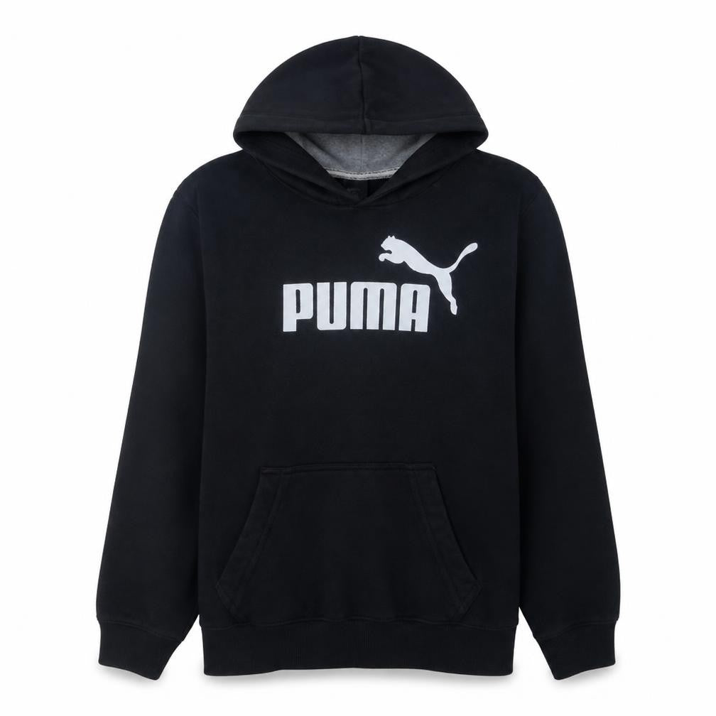 Front view of Puma Men Black Pullover Hoodie L Fleece Logo Sportswear