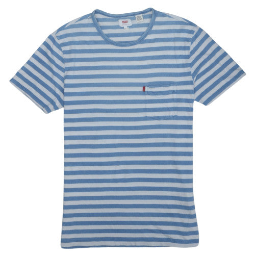 Levi's Men's Blue Striped Crew Neck Cotton T-Shirt Size M