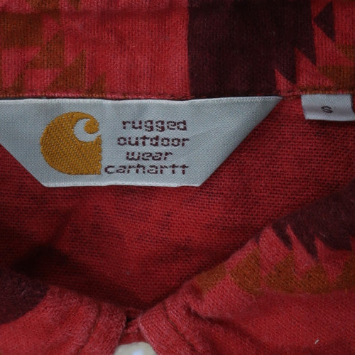 Carhartt Men's Red Aztec Geometric Cotton Long Sleeve Button-Up Shirt Size S
