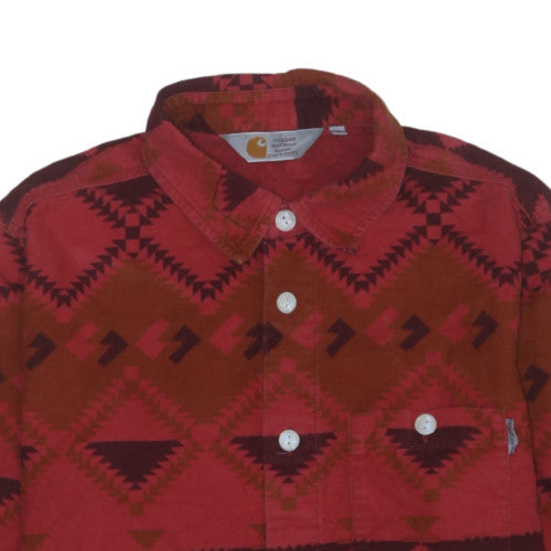 Carhartt Men's Red Aztec Geometric Cotton Long Sleeve Button-Up Shirt Size S