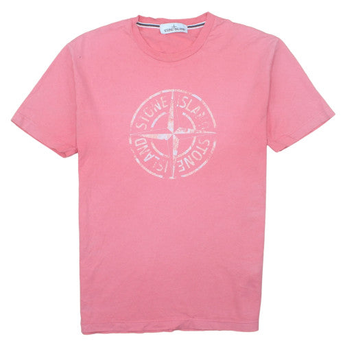 Stone Island Men’s Pink Logo Regular Fit Cotton T-Shirt M