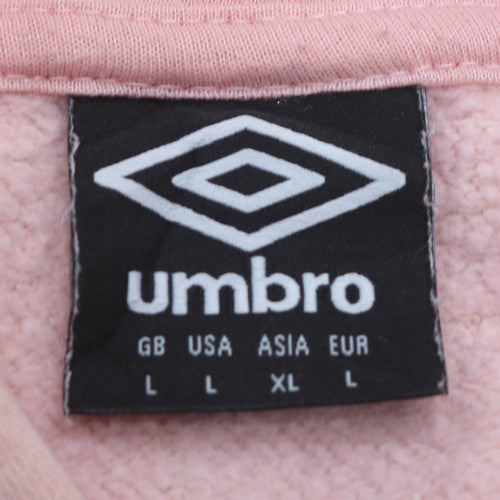 Umbro Women's Pink Pullover Hoodie L Logo Print Casual Sweatshirt