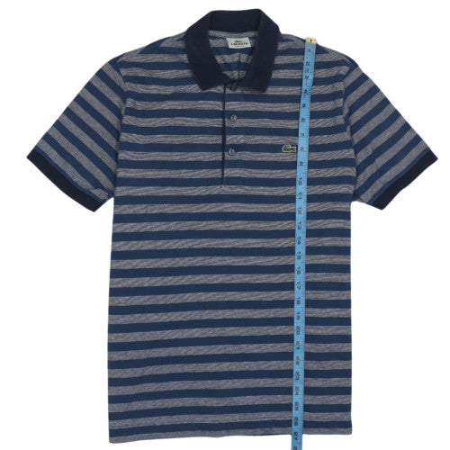 Lacoste Men Blue Striped Regular Fit Cotton Polo Shirt Size L