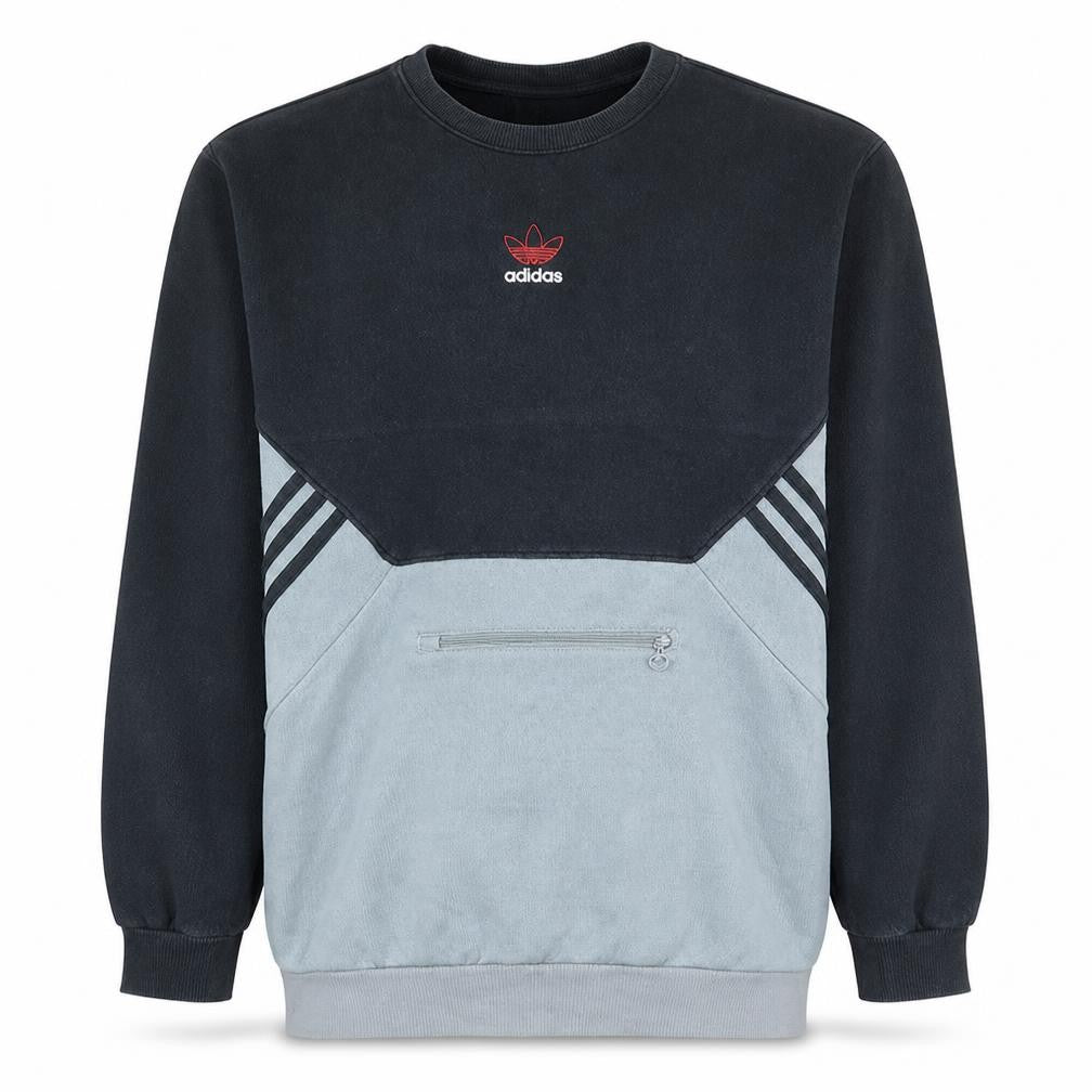 Front view of Adidas Men's Black Grey Pullover Sweatshirt, size M, Crew Neck Logo