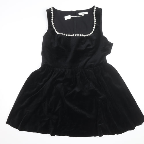 Marks and Spencer Women's Black Velvet Fit & Flare Beaded Dress Size 16