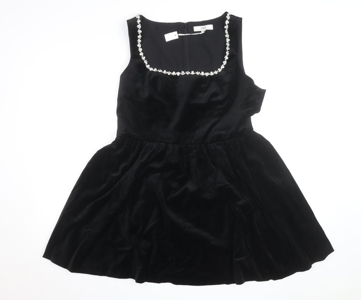 Marks and Spencer Women's Black Velvet Fit & Flare Beaded Dress Size 16