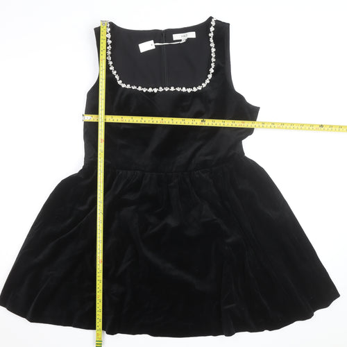 Marks and Spencer Women's Black Velvet Fit & Flare Beaded Dress Size 16