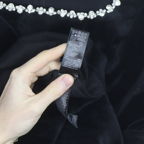 Marks and Spencer Women's Black Velvet Fit & Flare Beaded Dress Size 16