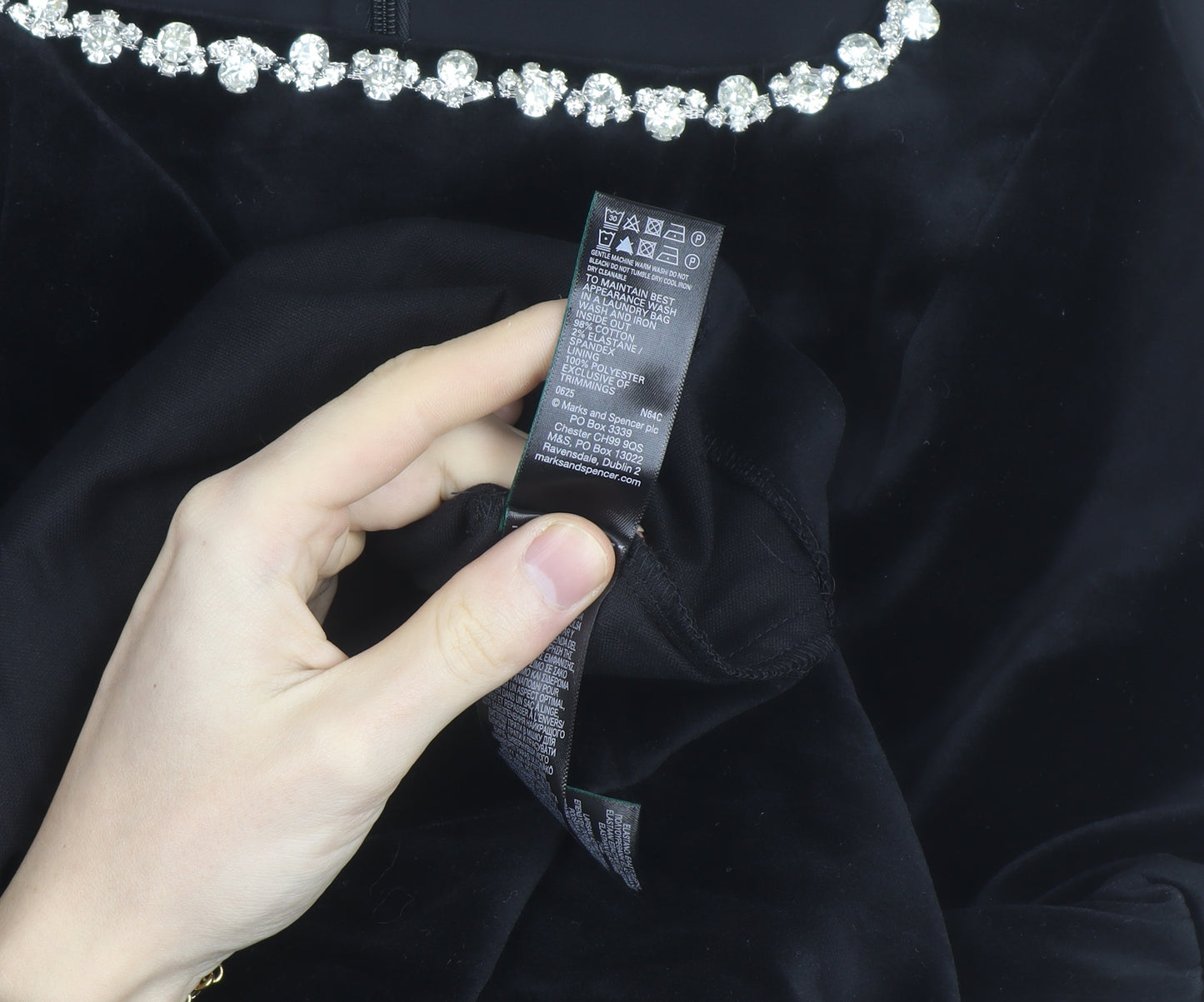Marks and Spencer Women's Black Velvet Fit & Flare Beaded Dress Size 16