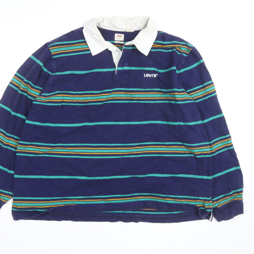 Levi's Men's Blue Striped Rugby Shirt XL Relaxed Fit Long Sleeve