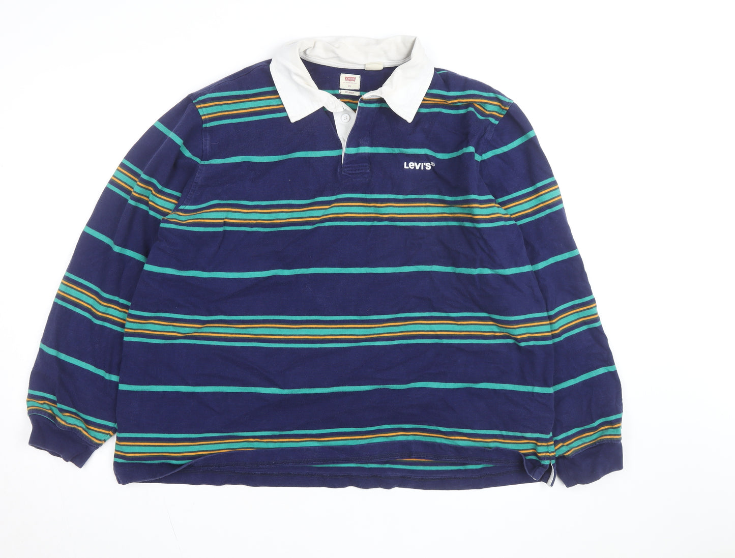 Levi's Men's Blue Striped Rugby Shirt XL Relaxed Fit Long Sleeve