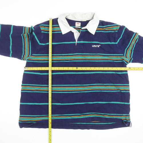 Levi's Men's Blue Striped Rugby Shirt XL Relaxed Fit Long Sleeve