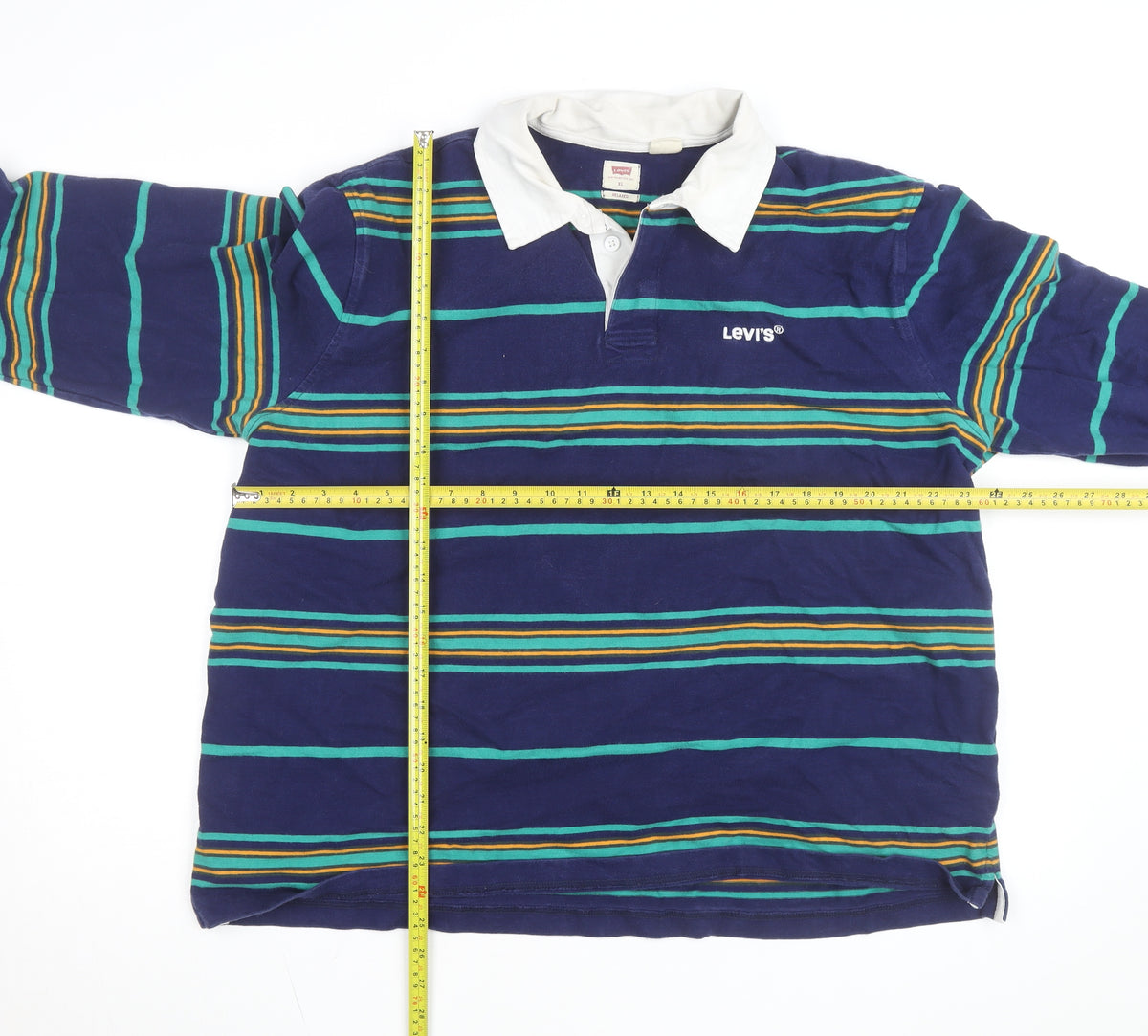Levi's Men's Blue Striped Rugby Shirt XL Relaxed Fit Long Sleeve