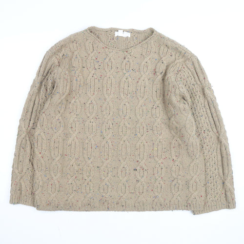 White Stuff Women Beige Cable-Knit Cotton Wool Jumper M