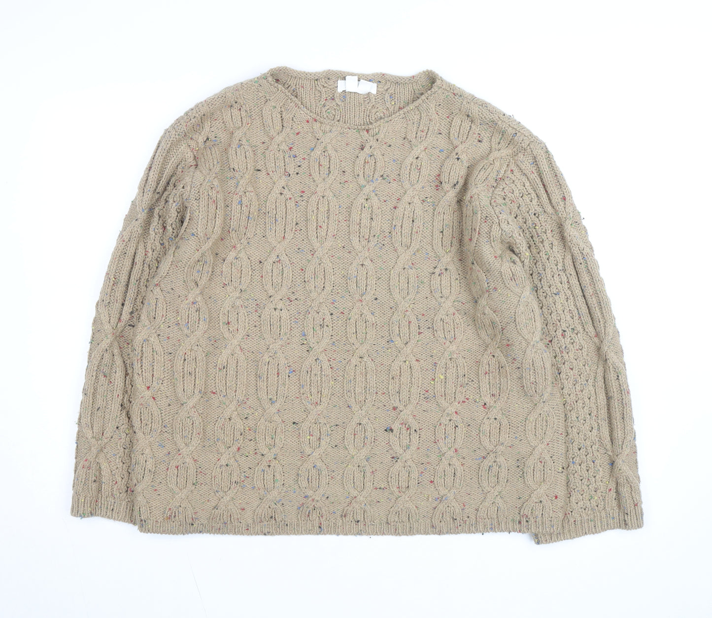White Stuff Women Beige Cable-Knit Cotton Wool Jumper M