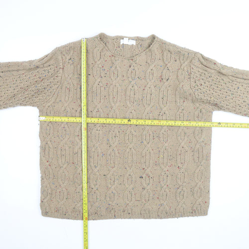White Stuff Women Beige Cable-Knit Cotton Wool Jumper M