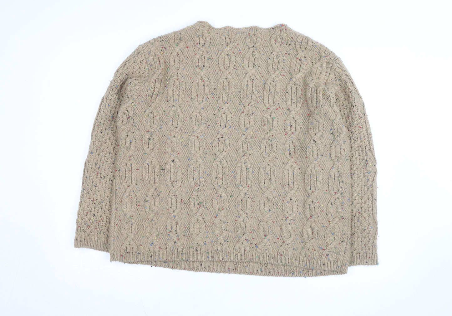 White Stuff Women Beige Cable-Knit Cotton Wool Jumper M