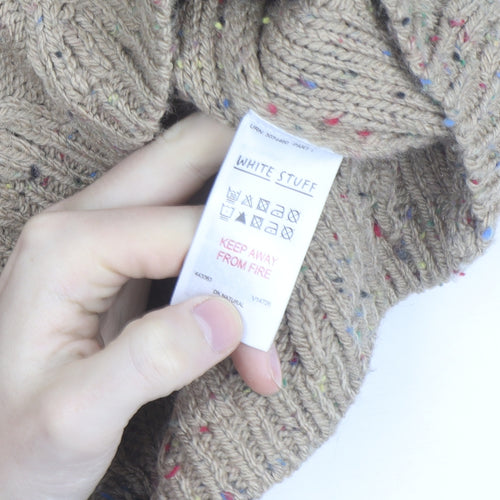 White Stuff Women Beige Cable-Knit Cotton Wool Jumper M