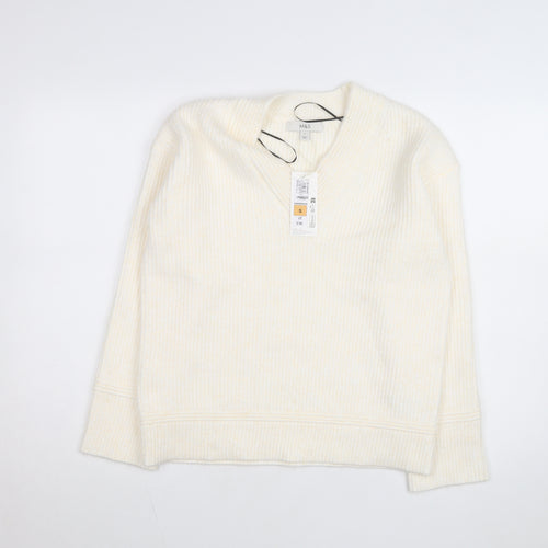 Marks and Spencer Women Ivory V-Neck Knit Pullover Jumper Size S