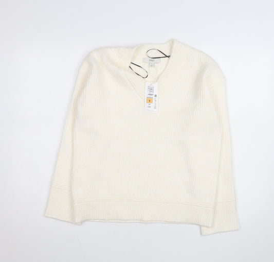 Marks and Spencer Women Ivory V-Neck Knit Pullover Jumper Size S