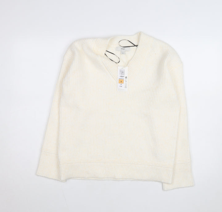 Marks and Spencer Women Ivory V-Neck Knit Pullover Jumper Size S