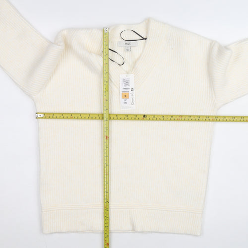 Marks and Spencer Women Ivory V-Neck Knit Pullover Jumper Size S