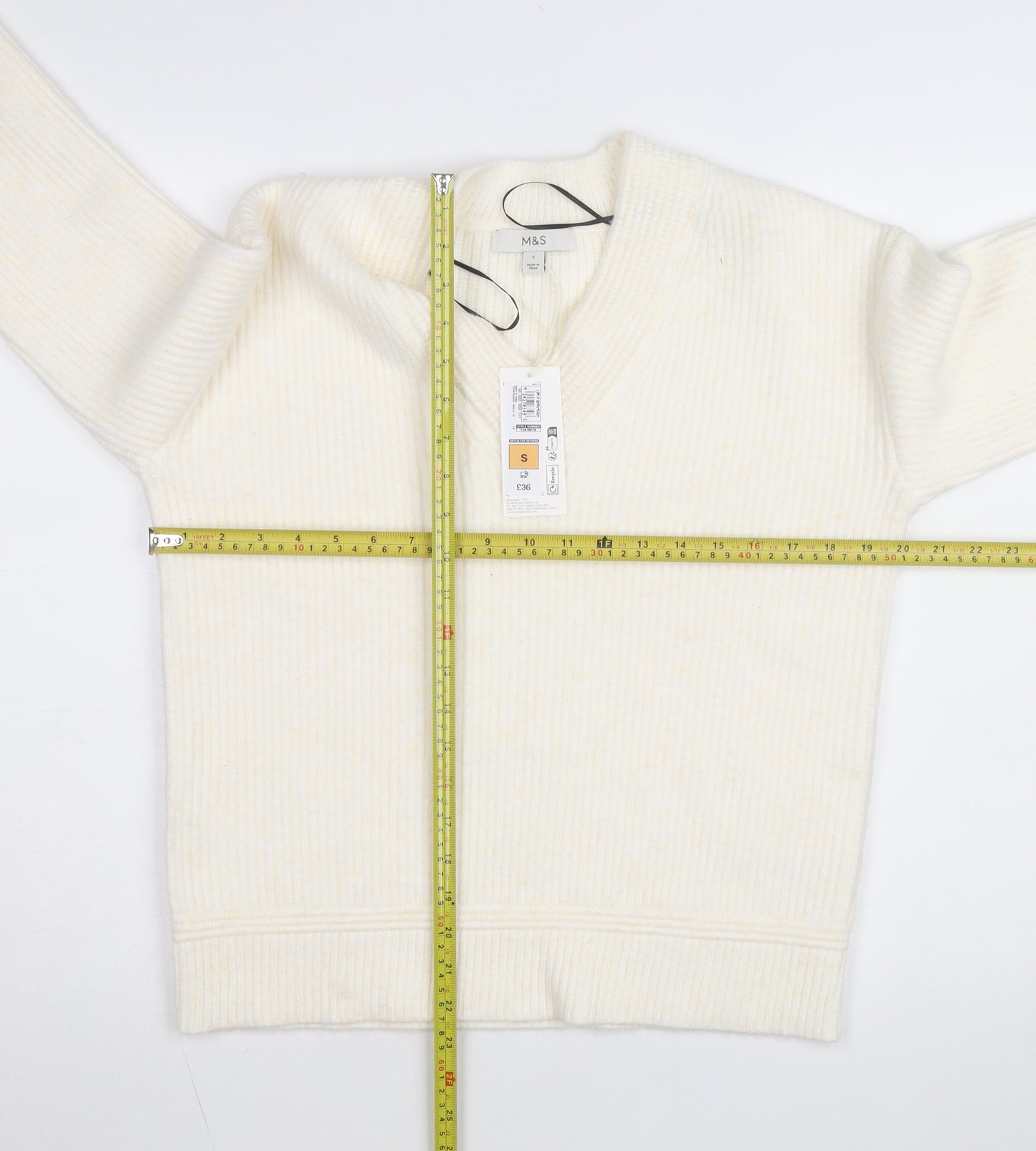 Marks and Spencer Women Ivory V-Neck Knit Pullover Jumper Size S