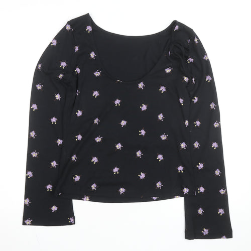 Nobody’s Child Women’s Black Floral Long Sleeve Cotton Top Size 10