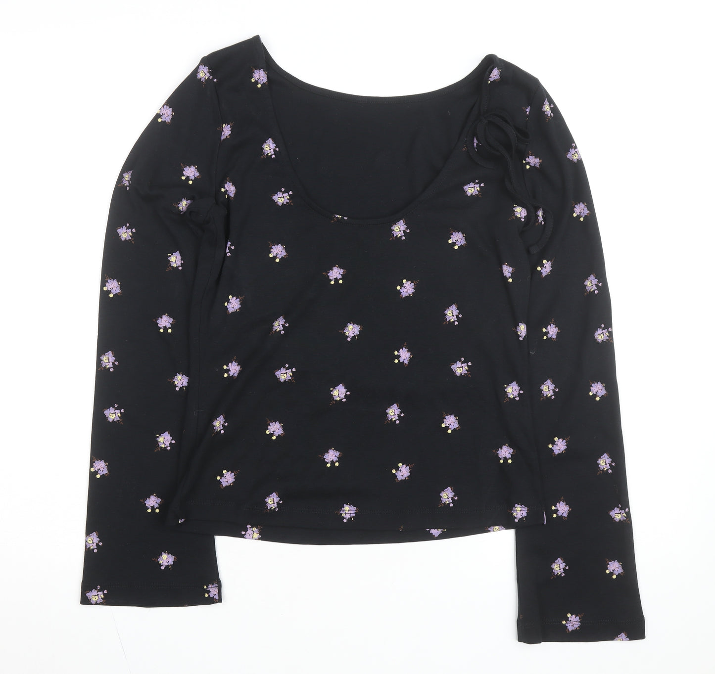 Nobody’s Child Women’s Black Floral Long Sleeve Cotton Top Size 10