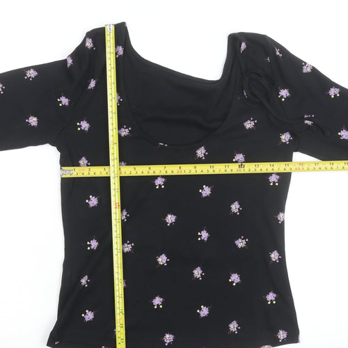 Nobody’s Child Women’s Black Floral Long Sleeve Cotton Top Size 10