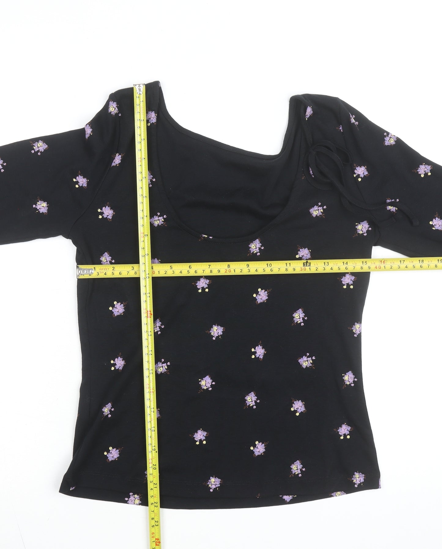 Nobody’s Child Women’s Black Floral Long Sleeve Cotton Top Size 10