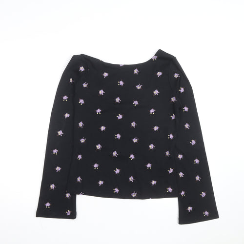 Nobody’s Child Women’s Black Floral Long Sleeve Cotton Top Size 10