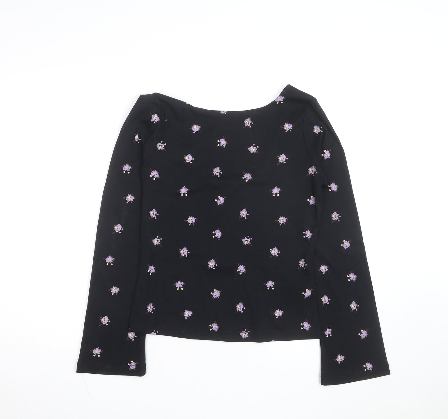 Nobody’s Child Women’s Black Floral Long Sleeve Cotton Top Size 10