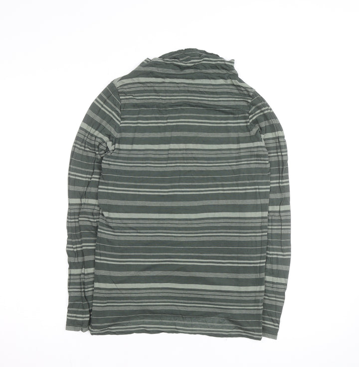 GAP Women's Green Striped Long Sleeve Cowl Neck T-Shirt M