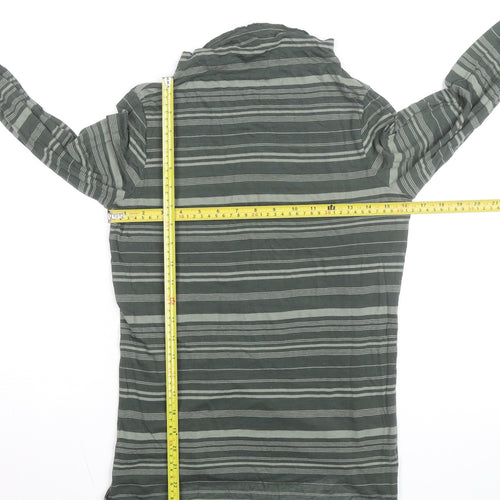 GAP Women's Green Striped Long Sleeve Cowl Neck T-Shirt M