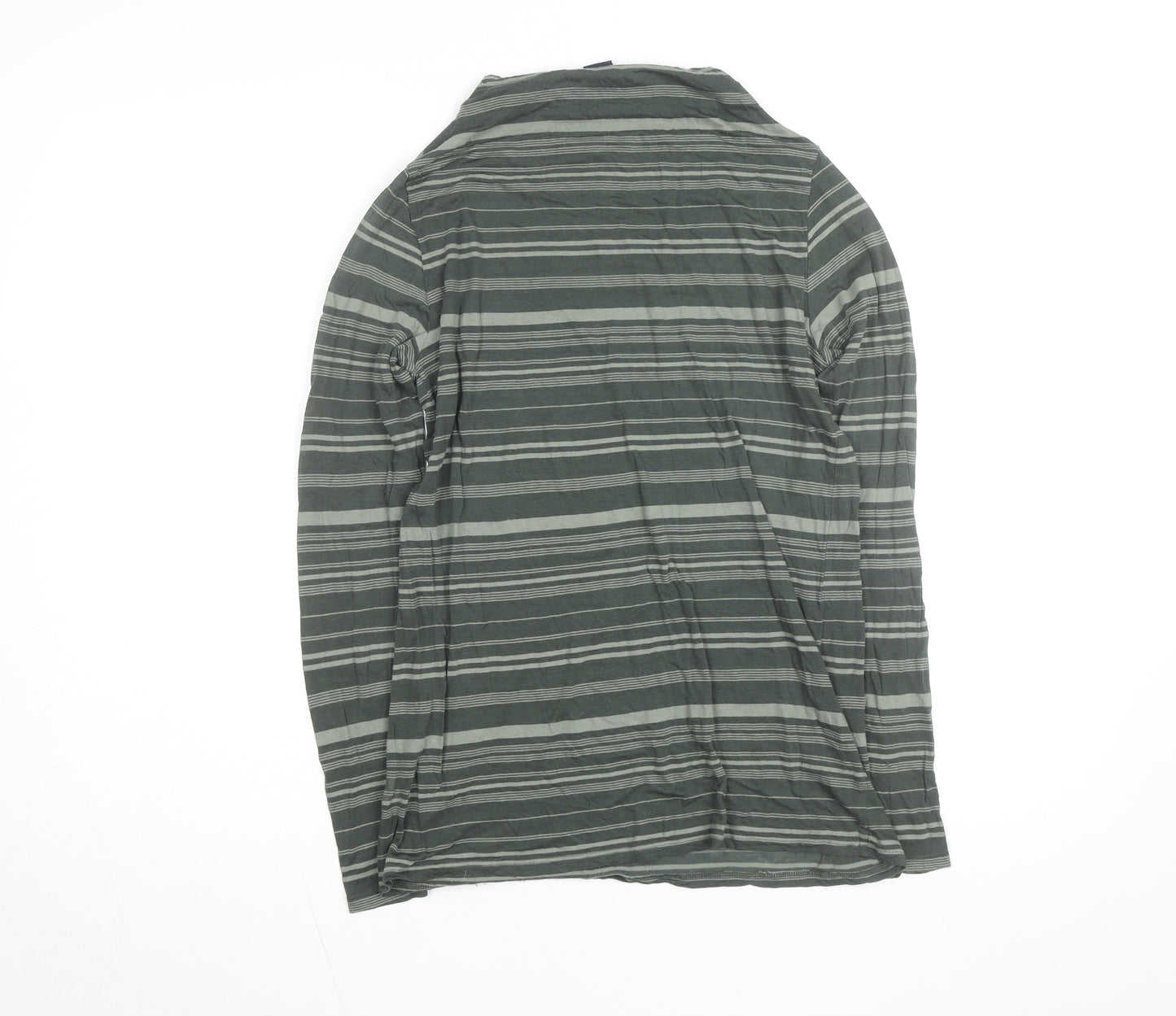 GAP Women's Green Striped Long Sleeve Cowl Neck T-Shirt M