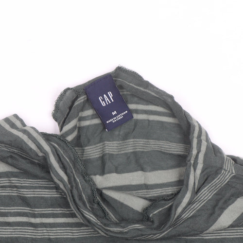 GAP Women's Green Striped Long Sleeve Cowl Neck T-Shirt M
