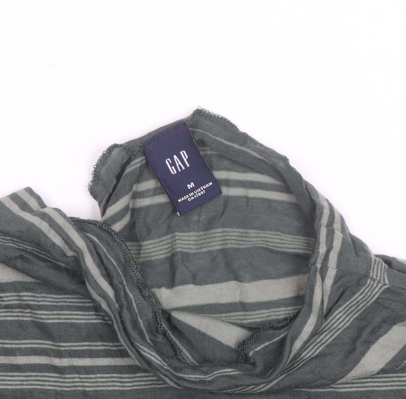 GAP Women's Green Striped Long Sleeve Cowl Neck T-Shirt M