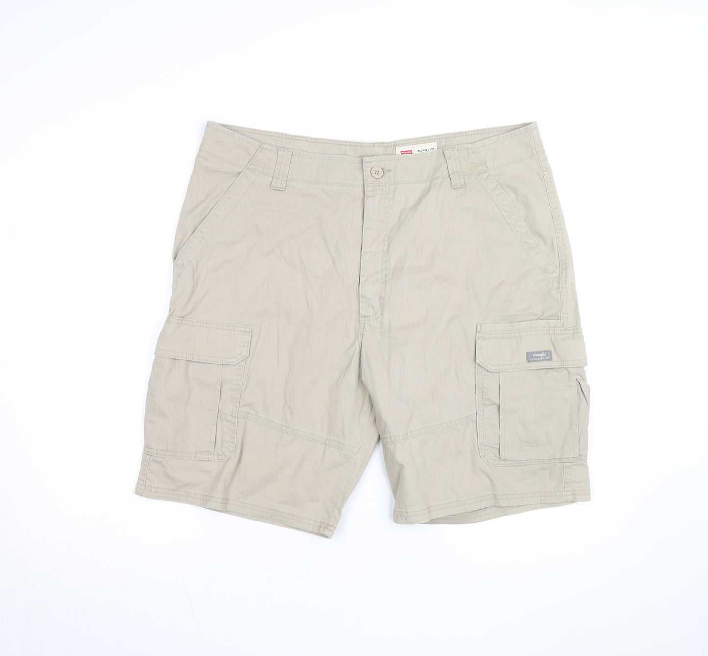 Wrangler Men Beige Cargo Shorts Size 38 Relaxed Fit Cotton