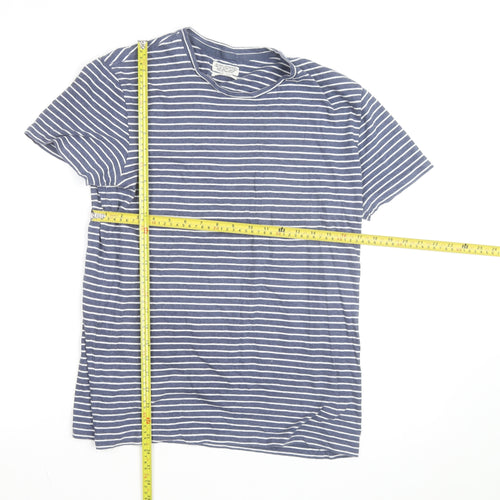 AllSaints Men's Blue Striped Cotton Crew Neck T-Shirt Size S