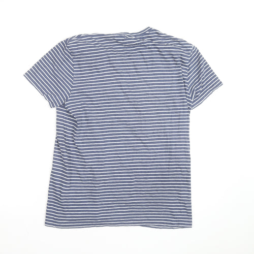 AllSaints Men's Blue Striped Cotton Crew Neck T-Shirt Size S