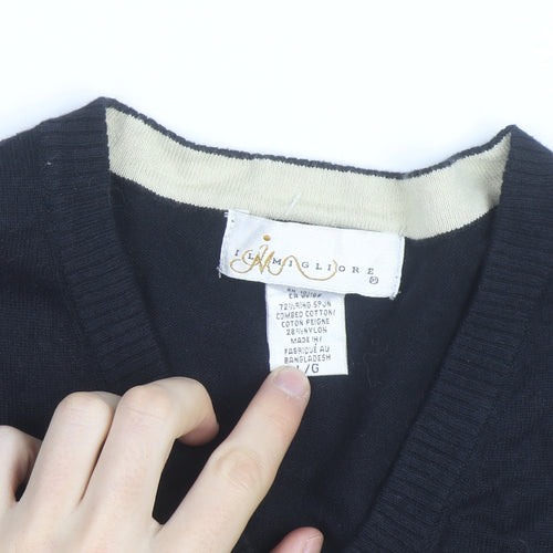 Il Migliore Men's Black V-Neck Cotton Blend Knitted Vest L