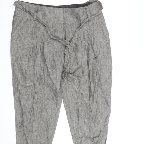 Marks and Spencer Women’s Grey Linen Blend Paperbag Tapered Trousers Size 16