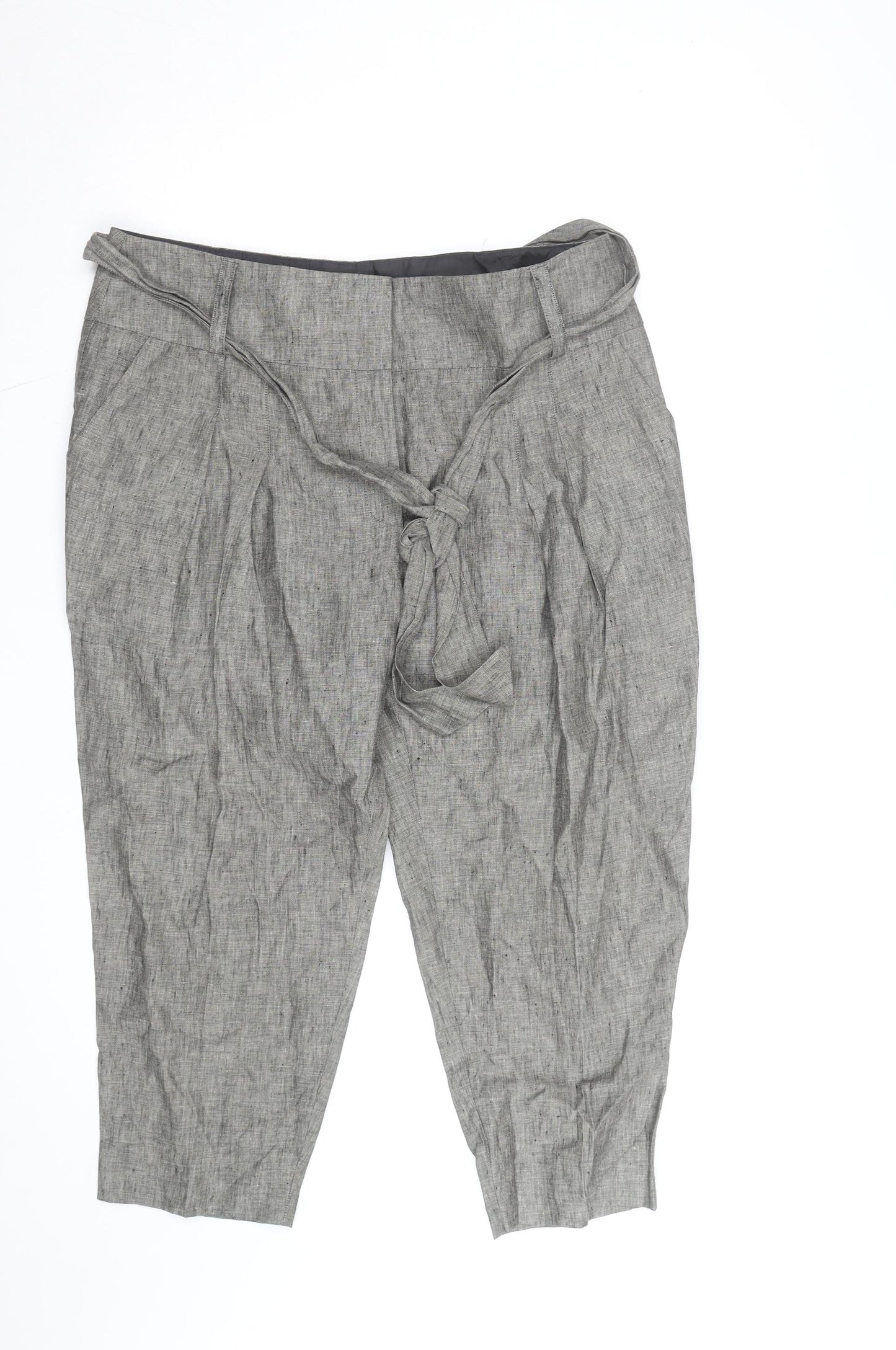 Marks and Spencer Women’s Grey Linen Blend Paperbag Tapered Trousers Size 16