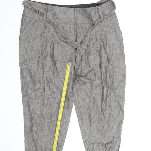 Marks and Spencer Women’s Grey Linen Blend Paperbag Tapered Trousers Size 16