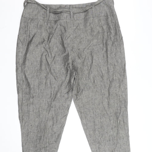 Marks and Spencer Women’s Grey Linen Blend Paperbag Tapered Trousers Size 16