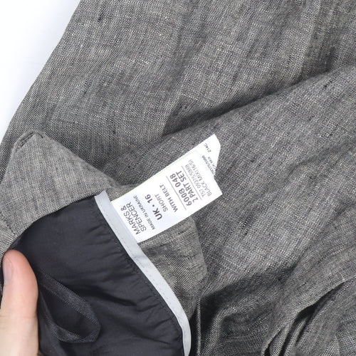 Marks and Spencer Women’s Grey Linen Blend Paperbag Tapered Trousers Size 16