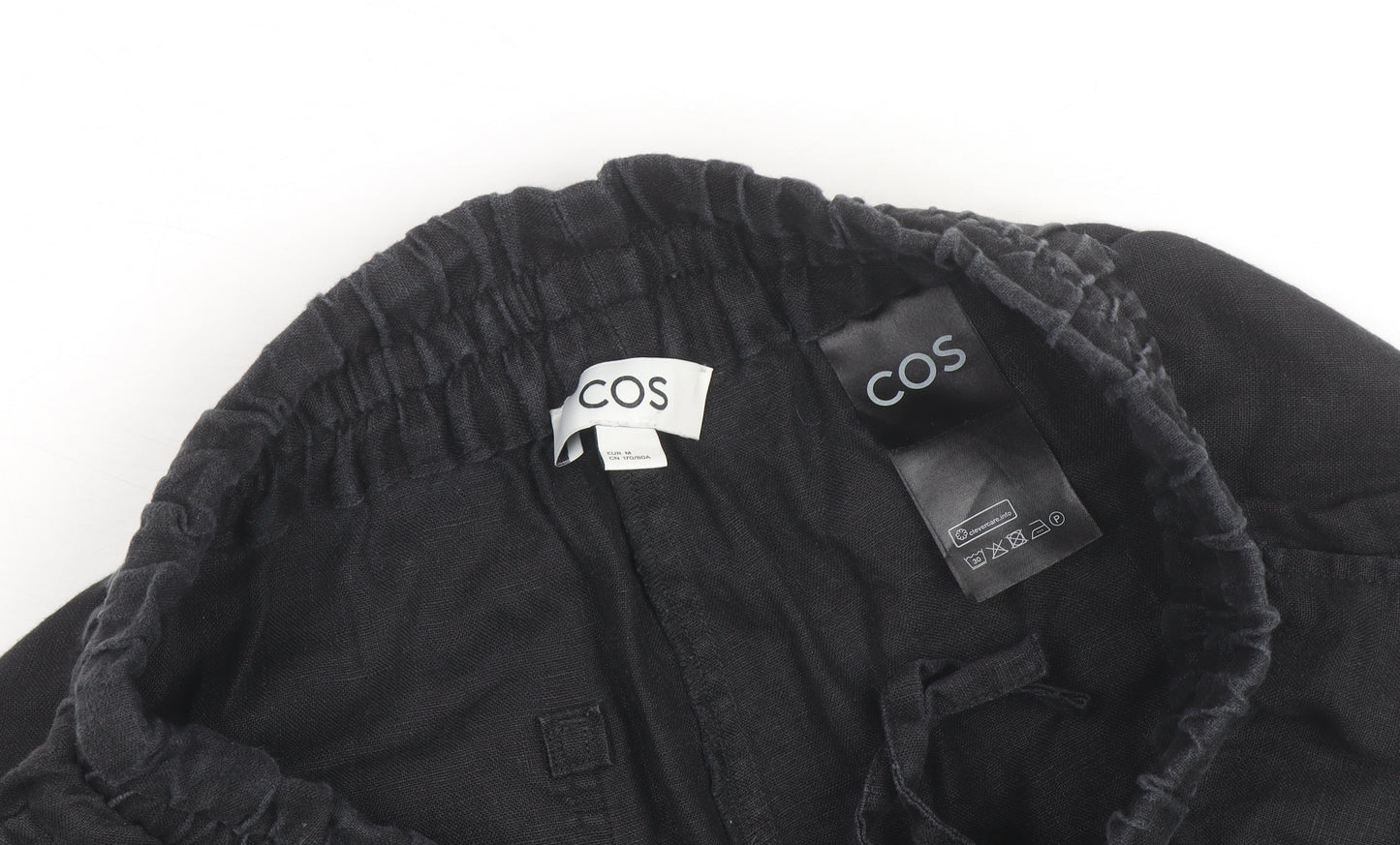 COS Men’s Black Linen Chino Shorts Size M Elastic Waist