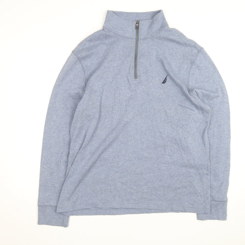 Nautica Men's Blue XL 1/4 Zip Cotton High Neck Jumper