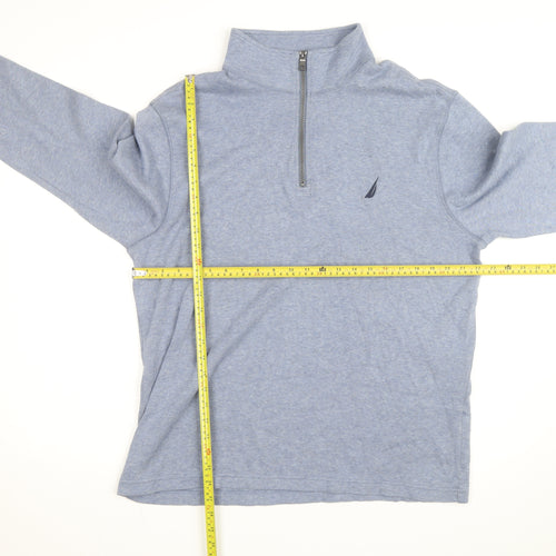 Nautica Men's Blue XL 1/4 Zip Cotton High Neck Jumper